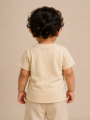 BloomUp Creame Jungle Animal Graphic T-Shirt & Shorts Set for Toddlers – Soft Cotton Summer Wear