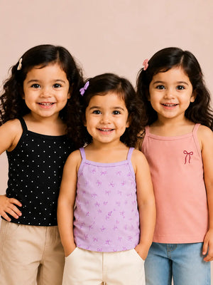 BloomUp Ruffled Sleeveless Kids Top – Pack of 3 Colorful Summer Tanks for Toddlers
