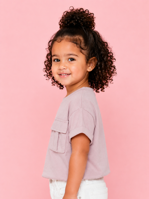 Girls Dusty Rose Pocket T Shirt Kidswear Cotton Stylish Comfortable BloomUp