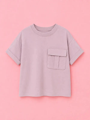 BloomUp Dusty Rose Pocket Detail Top for Girls – Soft Cotton Casual Summer Wear