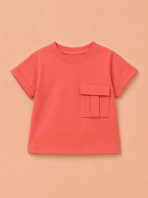 BloomUp Peach Pocket Detail Top for Girls – Soft Cotton Casual Summer Wear