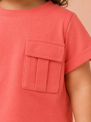 BloomUp Peach Pocket Detail Top for Girls – Soft Cotton Casual Summer Wear