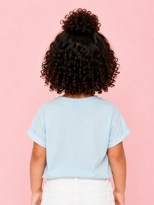 Girls Sky Blue Pocket Detail Cotton T-Shirt – Casual Half Sleeve Kids Tee BloomUp