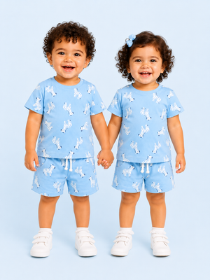 Kids Blue Printed Shirt And Soft Cotton Clothing Set for BloomUp