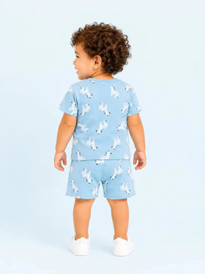 BloomUp Sky Blue Zebra Print Unisex Co-ord Set for Kids – Soft Cotton Casual Summer Outfit