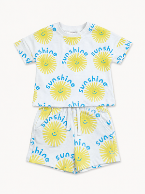 Kids White Lemon Printed Sleeveless Soft Cotton Clothing Set for BloomUp