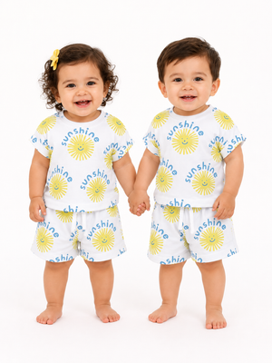 Kids White Lemon Printed Sleeveless Soft Cotton Clothing Set for BloomUp