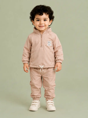 BloomUp Peach Half-Zip Tracksuit Set for Kids – Lightweight Windbreaker Jacket & Jogger Co-ord Outfit