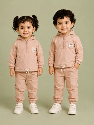 BloomUp Peach Half-Zip Tracksuit Set for Kids – Lightweight Windbreaker Jacket & Jogger Co-ord Outfit