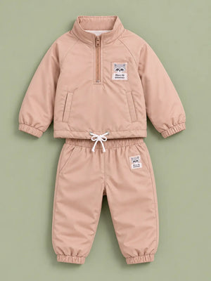 BloomUp Peach Half-Zip Tracksuit Set for Kids – Lightweight Windbreaker Jacket & Jogger Co-ord Outfit