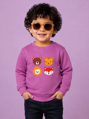 BloomUp Mauve Pink Animal Face Graphic Sweatshirt for Kids – Soft Fleece Winter Wear Pullover