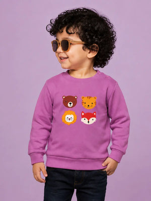 BloomUp Mauve Pink Animal Face Graphic Sweatshirt for Kids – Soft Fleece Winter Wear Pullover