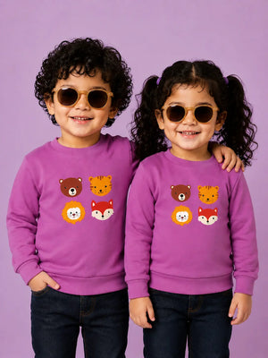 BloomUp Mauve Pink Animal Face Graphic Sweatshirt for Kids – Soft Fleece Winter Wear Pullover