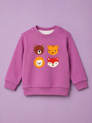 BloomUp Mauve Pink Animal Face Graphic Sweatshirt for Kids – Soft Fleece Winter Wear Pullover