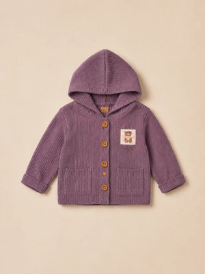 BloomUp Dusty Mauve Knitted Hooded Cardigan for Baby Girls – Soft Winter Button-Down Sweater