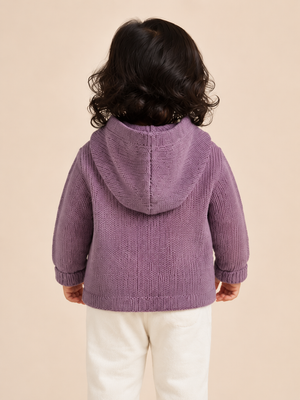 Dusty Mauve Knitted Hooded Cardigan for Baby Girls – Soft Winter Button-Down Sweater BloomUp
