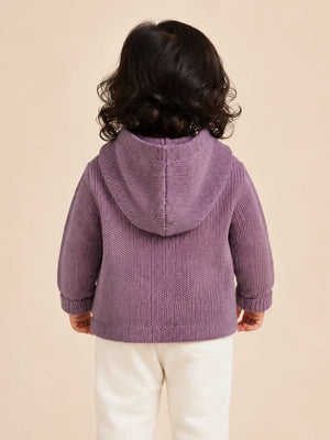 BloomUp Dusty Mauve Knitted Hooded Cardigan for Baby Girls – Soft Winter Button-Down Sweater