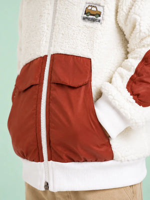 BloomUp Cream Sherpa Hooded Zip-Up Winter Jacket for Babies