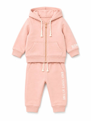BloomUp Peach Pink Zip-Up Hoodie Co-ord Set for Kids – Soft Cotton Winter Wear Tracksuit Outfit
