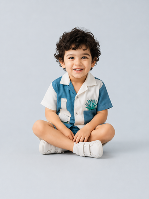 Blue Color Block Co-ord Set for Boys – Soft Cotton Casual Summer Outfit BloomUp