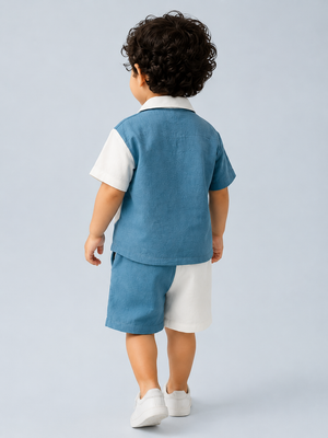 Blue Color Block Co-ord Set for Boys – Soft Cotton Casual Summer Outfit BloomUp