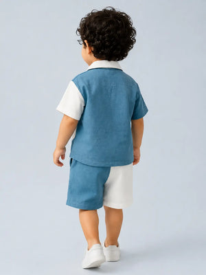 BloomUp Blue Color Block Co-ord Set for Boys – Soft Cotton Casual Summer Outfit