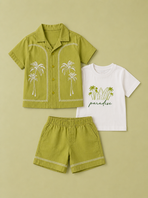 Boys Green Soft Cotton Sets Casual Fashion Kids Wear BloomUp