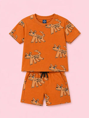 BloomUp Coral Printed Co-ord Set for Boys – Soft Cotton Casual Summer Outfit