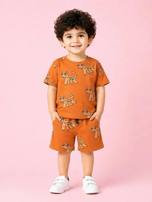 BloomUp Coral Printed Co-ord Set for Boys – Soft Cotton Casual Summer Outfit
