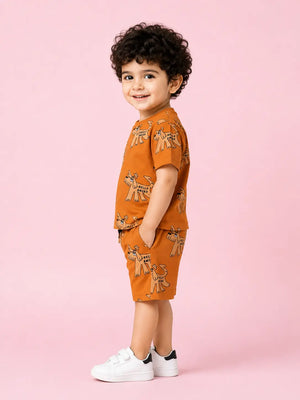 BloomUp Coral Printed Co-ord Set for Boys – Soft Cotton Casual Summer Outfit
