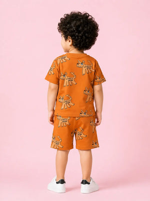 BloomUp Coral Printed Co-ord Set for Boys – Soft Cotton Casual Summer Outfit