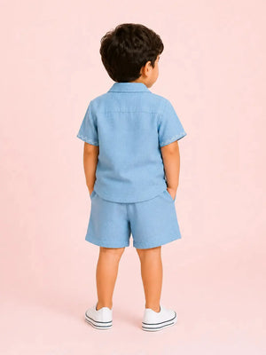 BloomUp Aqua Embroidered Co-ord Set for Boys – Soft Cotton Casual Summer Outfit