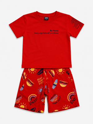 Boys Red Soft Cotton Sets Casual Fashion Kids Wear BloomUp