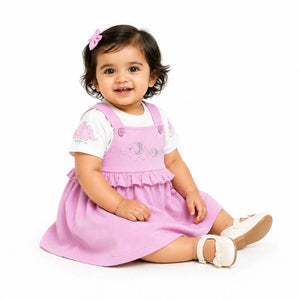 Baby Girls Pink Pinafore Dress with Elephant Embroidery & Tee Set BloomUp