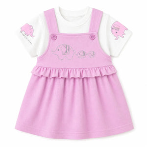 Baby Girls Pink Pinafore Dress with Elephant Embroidery & Tee Set BloomUp