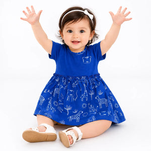 Royal Blue Animal Print Cotton Dress – Soft & Comfortable Summer Wear for Baby Girls BloomUp