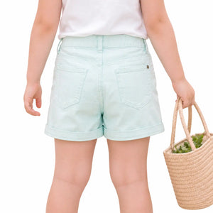 Girls Mint Green Shorts with Lace Pocket Detail BloomUp