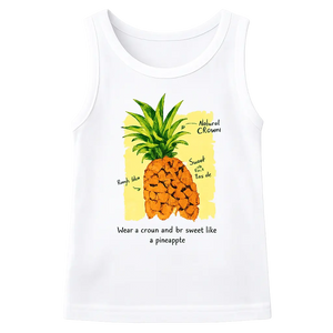 White Pineapple Graphic Sleeveless Top for Girls – Soft Cotton Summer Wear Kids Tank Top BloomUp