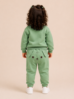 Sage Green Puppy Appliqué Co-ord Set for Kids – Soft Cotton Sweatshirt & Jogger Pants Set BloomUp