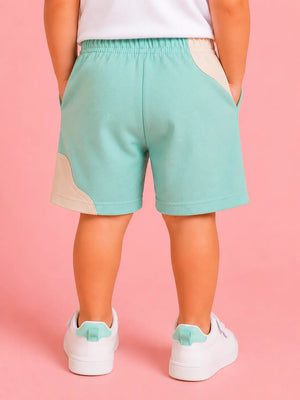 BloomUp Mint Green Fearless Color Block Shorts for Boys – Soft Cotton Casual Summer Wear
