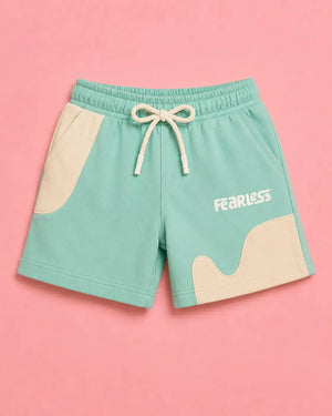 BloomUp Mint Green Fearless Color Block Shorts for Boys – Soft Cotton Casual Summer Wear