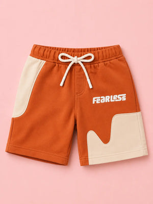 BloomUp Orange Fearless Color Block Shorts for Boys – Soft Cotton Casual Summer Wear