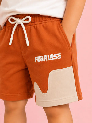 BloomUp Orange Fearless Color Block Shorts for Boys – Soft Cotton Casual Summer Wear
