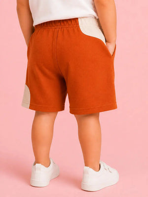BloomUp Orange Fearless Color Block Shorts for Boys – Soft Cotton Casual Summer Wear