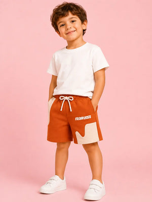 BloomUp Orange Fearless Color Block Shorts for Boys – Soft Cotton Casual Summer Wear