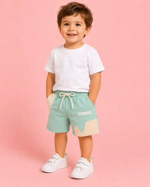 BloomUp Mint Green Fearless Color Block Shorts for Boys – Soft Cotton Casual Summer Wear