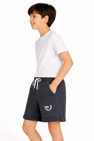Spark Boys Sports Casual Shorts – Dark Grey Kids Cotton Drawstring Summer Shorts Spark