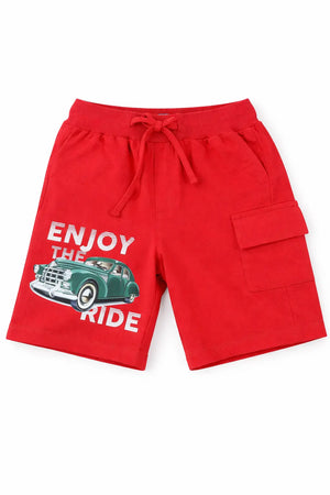 Spark Boys Enjoy The Ride Car Print Shorts – Red Kids Casual Cotton Cargo Shorts Spark