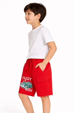 Spark Boys Enjoy The Ride Car Print Shorts – Red Kids Casual Cotton Cargo Shorts Spark
