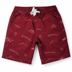 Spark Boys Dinosaur Roar Print Cotton Shorts – Maroon Kids Casual Summer Drawstring Shorts Spark
